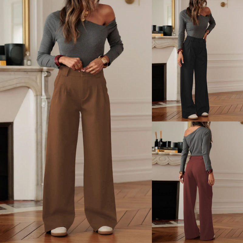 Fashionable High-Waisted Suit Pants for WomenButton Closure, Spring and Summer Casual Trousers