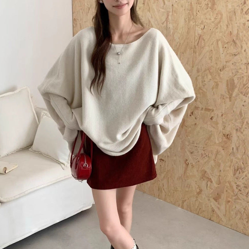 Lazy Style Knit Sweater Coat for Women, Irregular Design Batwing Sleeve Top