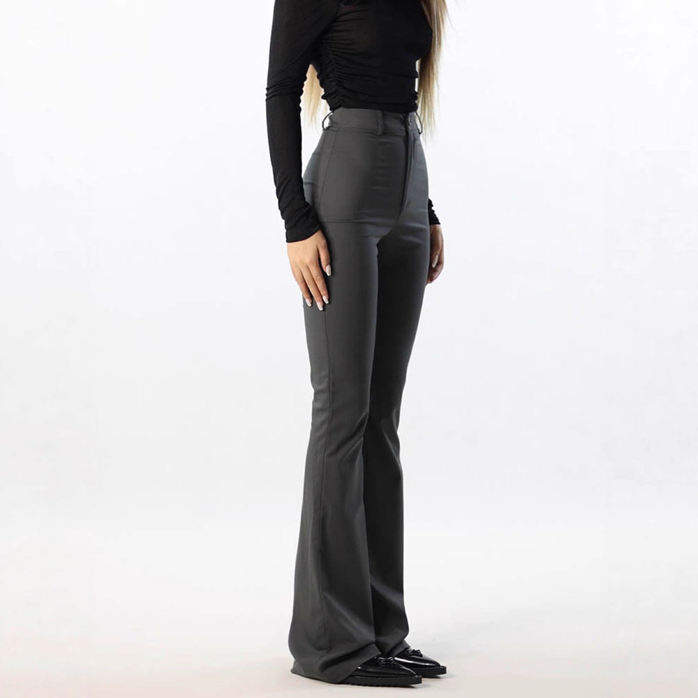 High-Waisted Stretch Tapered Pants with Flared Hem, Slim Fit Women's Long Pants