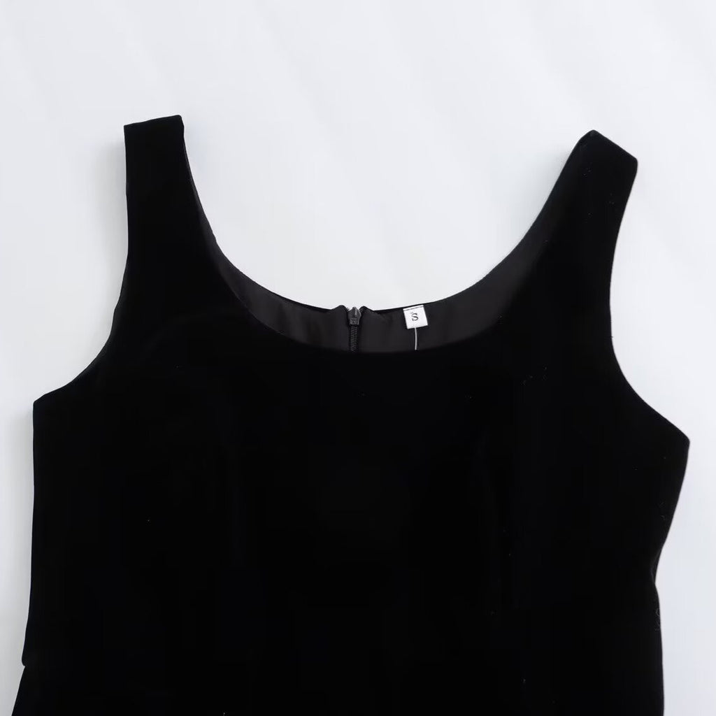 Thick velvet Hepburn style vest sleeveless dress