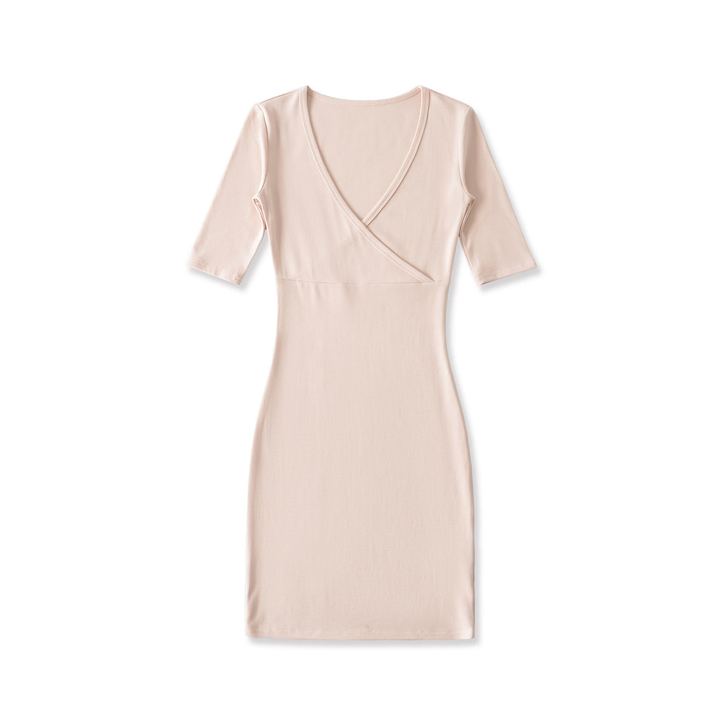 Slim cross V-neck waist cinched dress short skirt