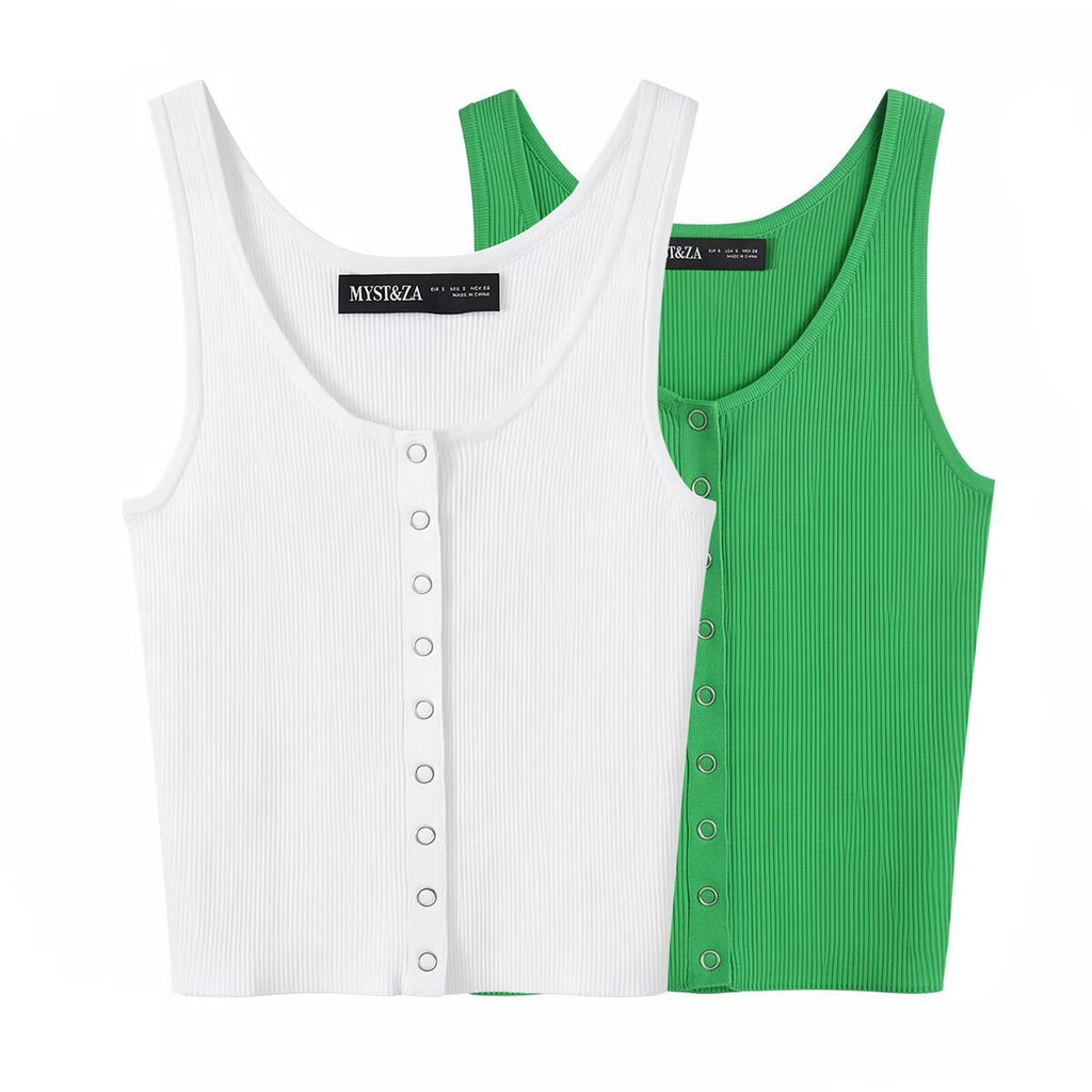 Hot girl ribbed knitted sleeveless top