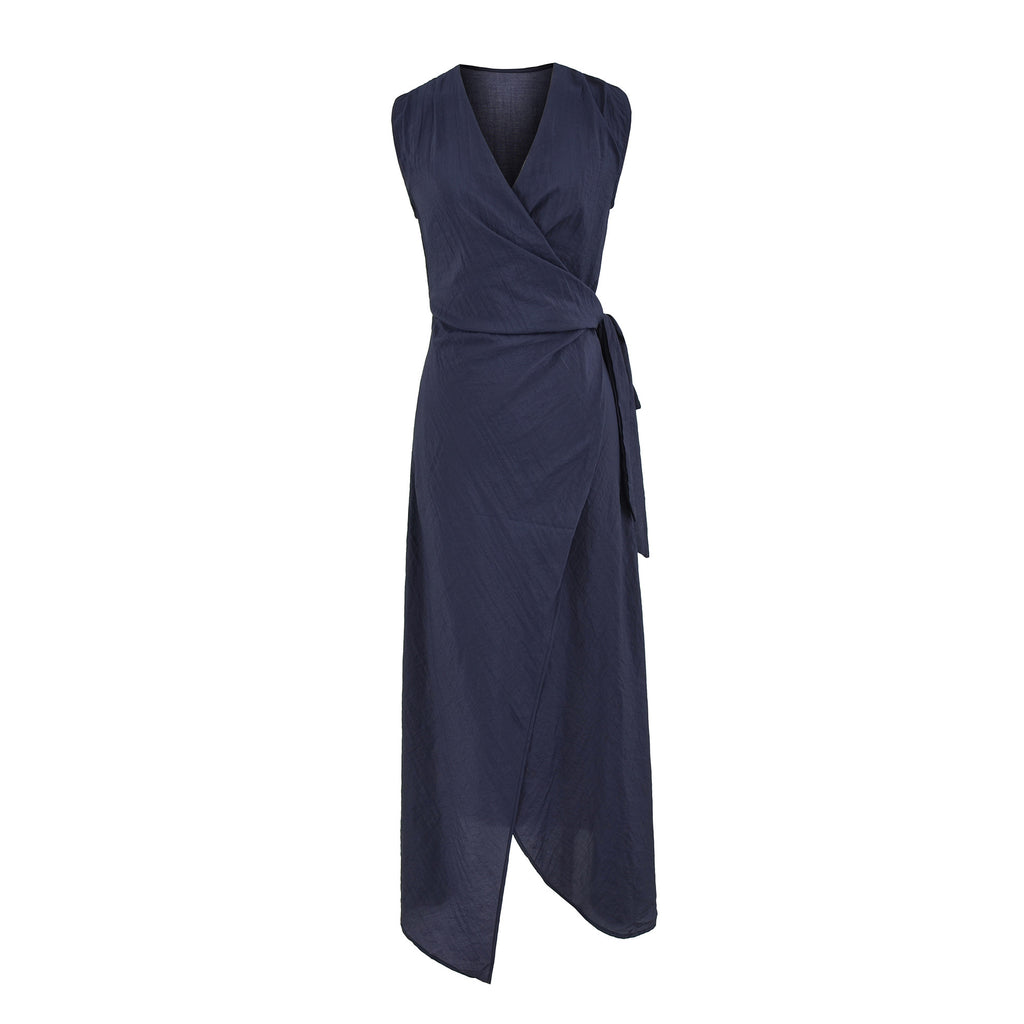 Irregular V-neck strap wireless waist cinching dress long skirt