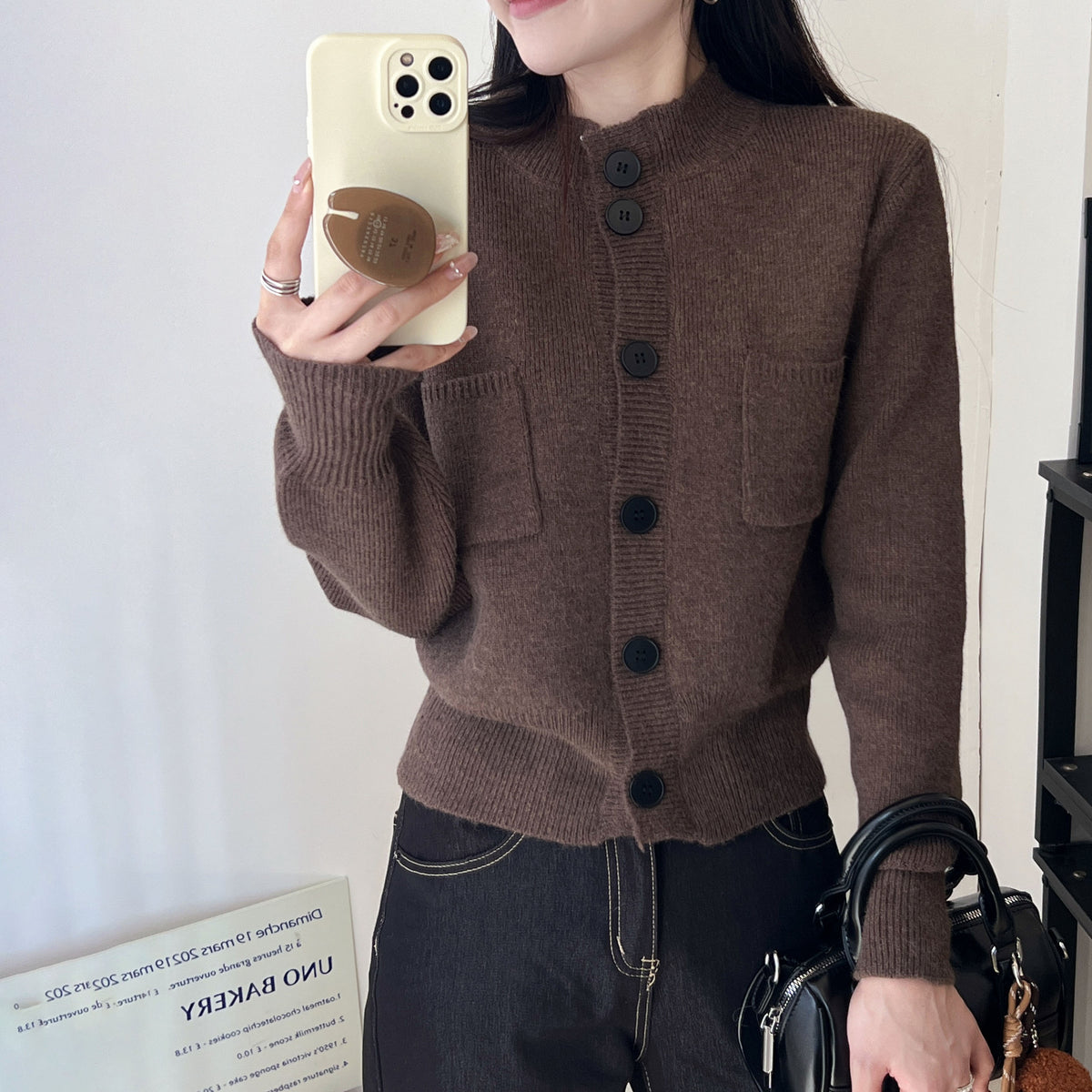 Short Knit Cardigan for Women, Slim Fit, Casual Pocket Sweater Coat