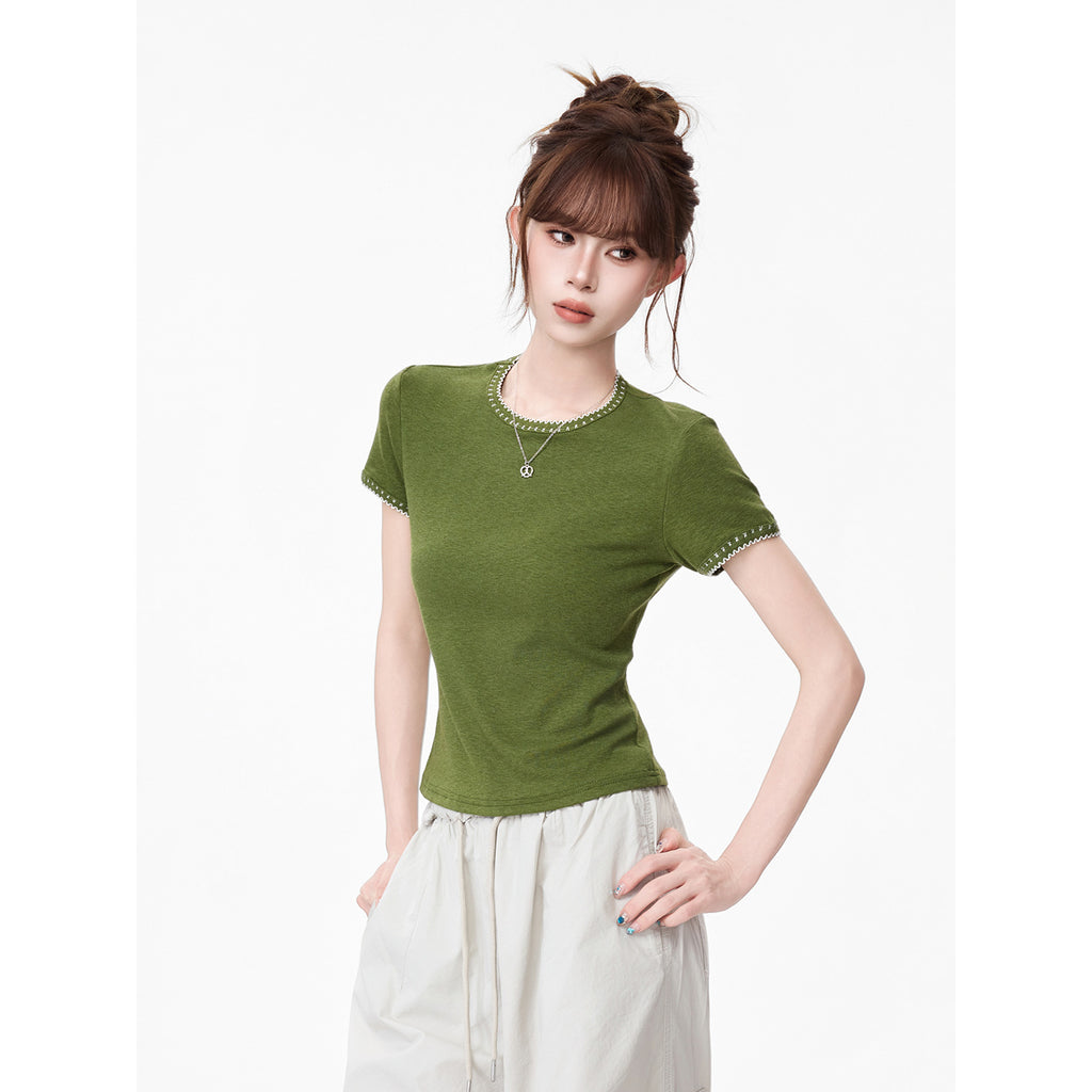 Round Neck Regular Shoulder Minimalist Short Sleeve T-Shirt for Women