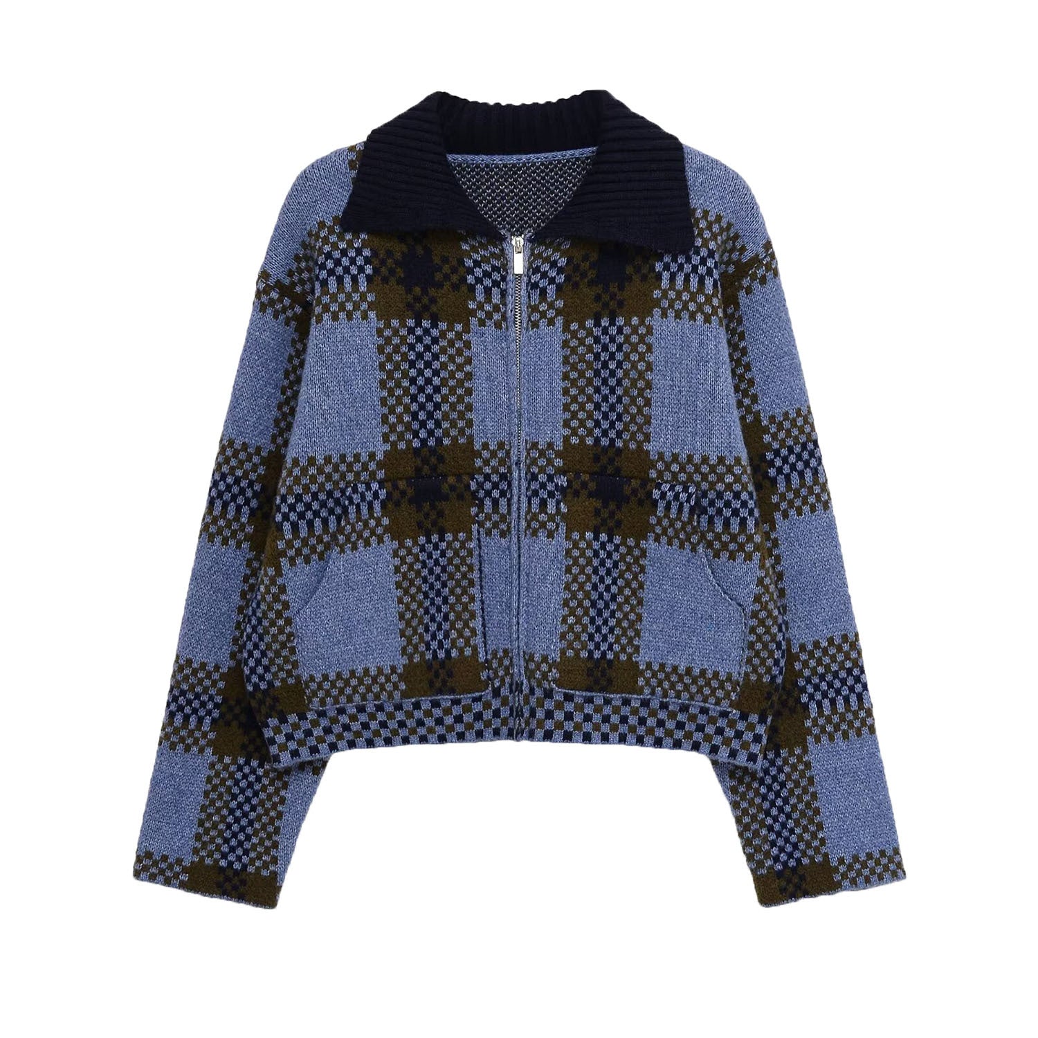 Casual plaid knitted jacket for women