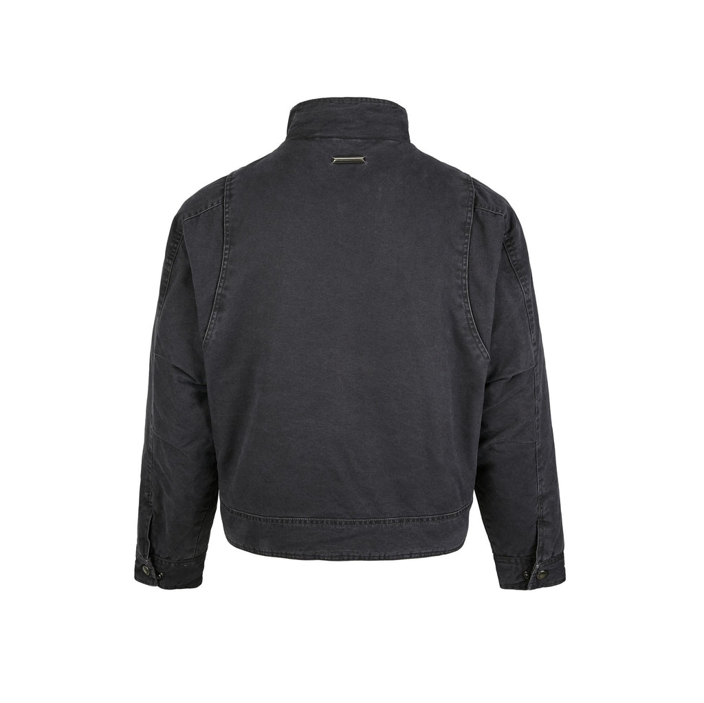 Retro pearl canvas military fabric stand up collar short and wide jacket