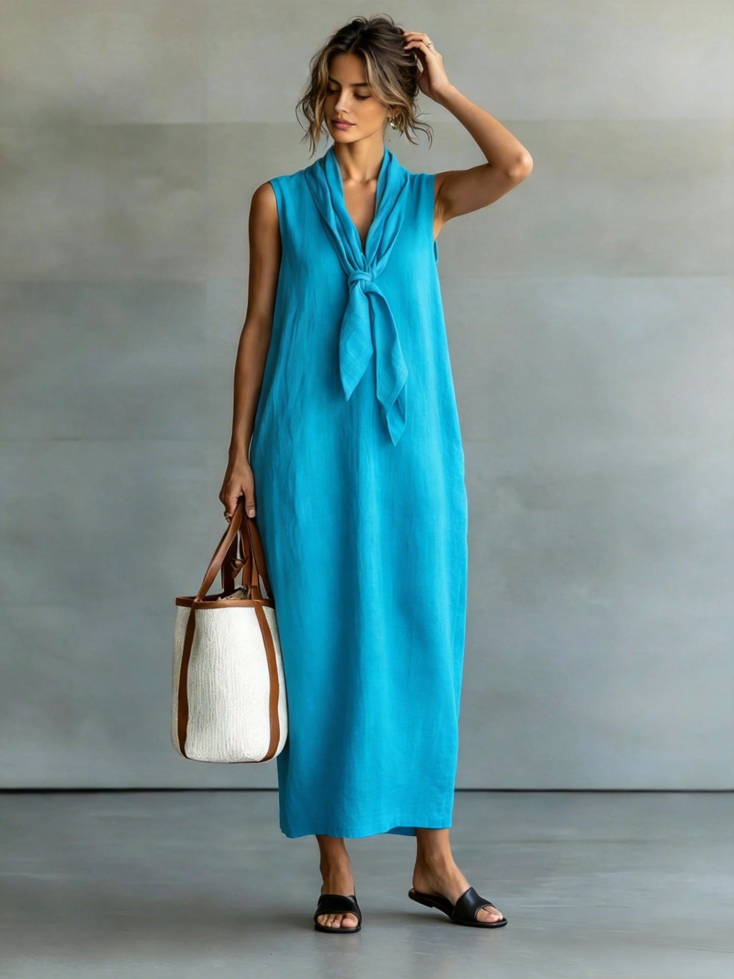 Chic Loose Vintage Style V-Neck Sleeveless Dress for Women