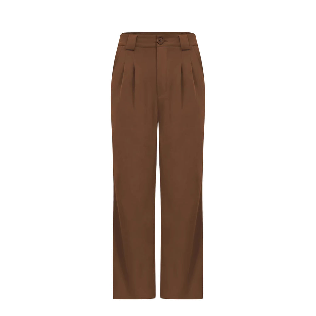 Fashionable High-Waisted Suit Pants for WomenButton Closure, Spring and Summer Casual Trousers