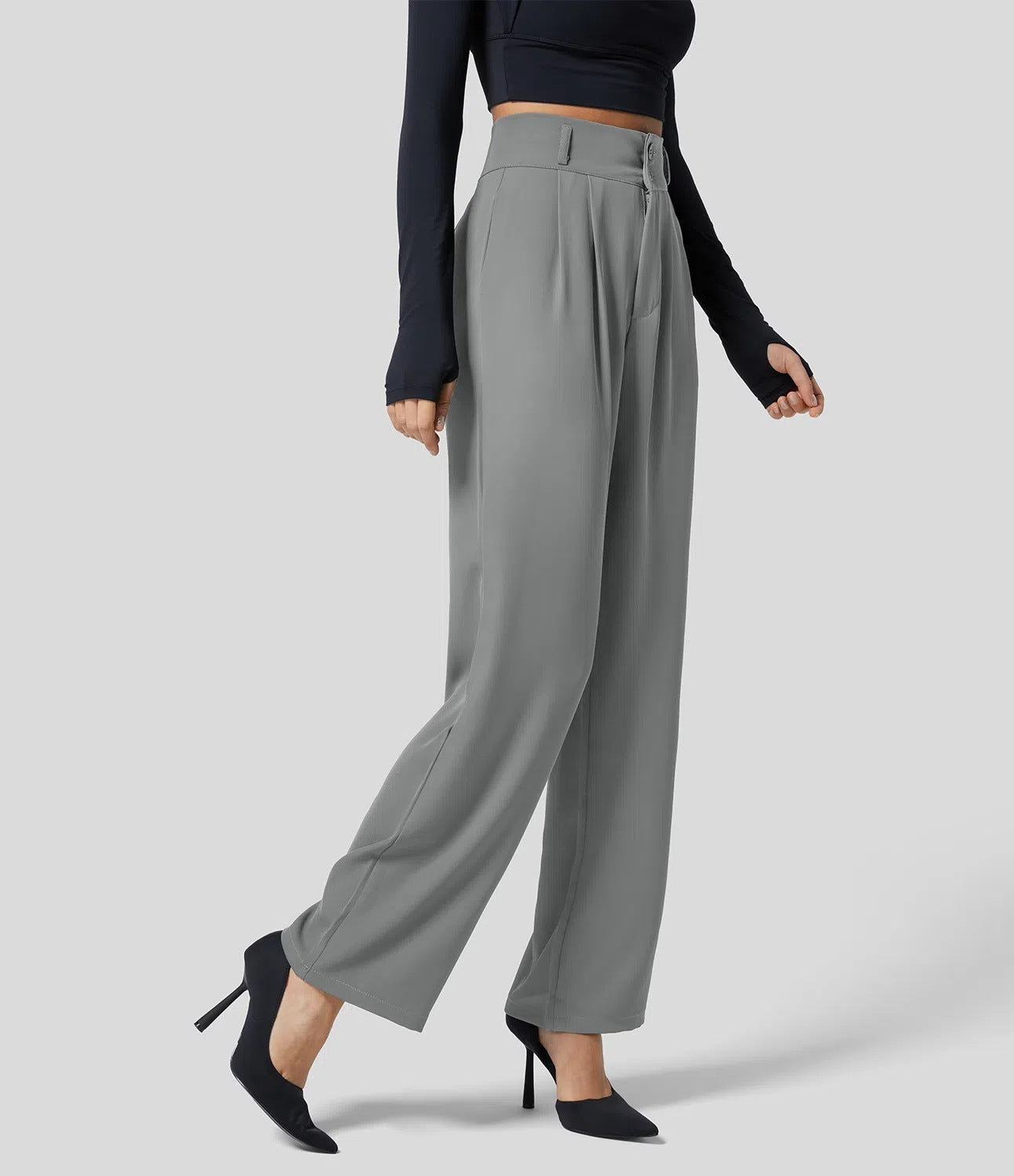 Solid color high waisted straight leg pants