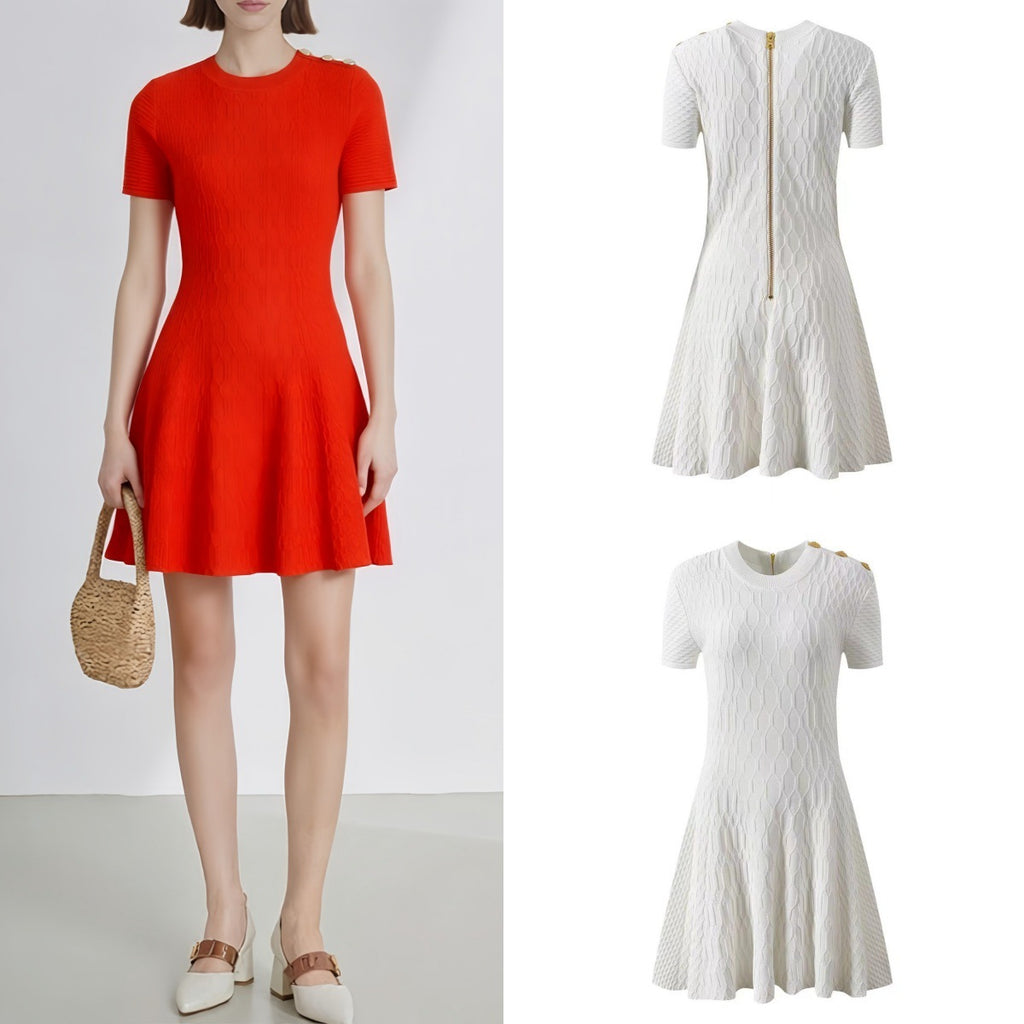 Short sleeved round neck A-line dress