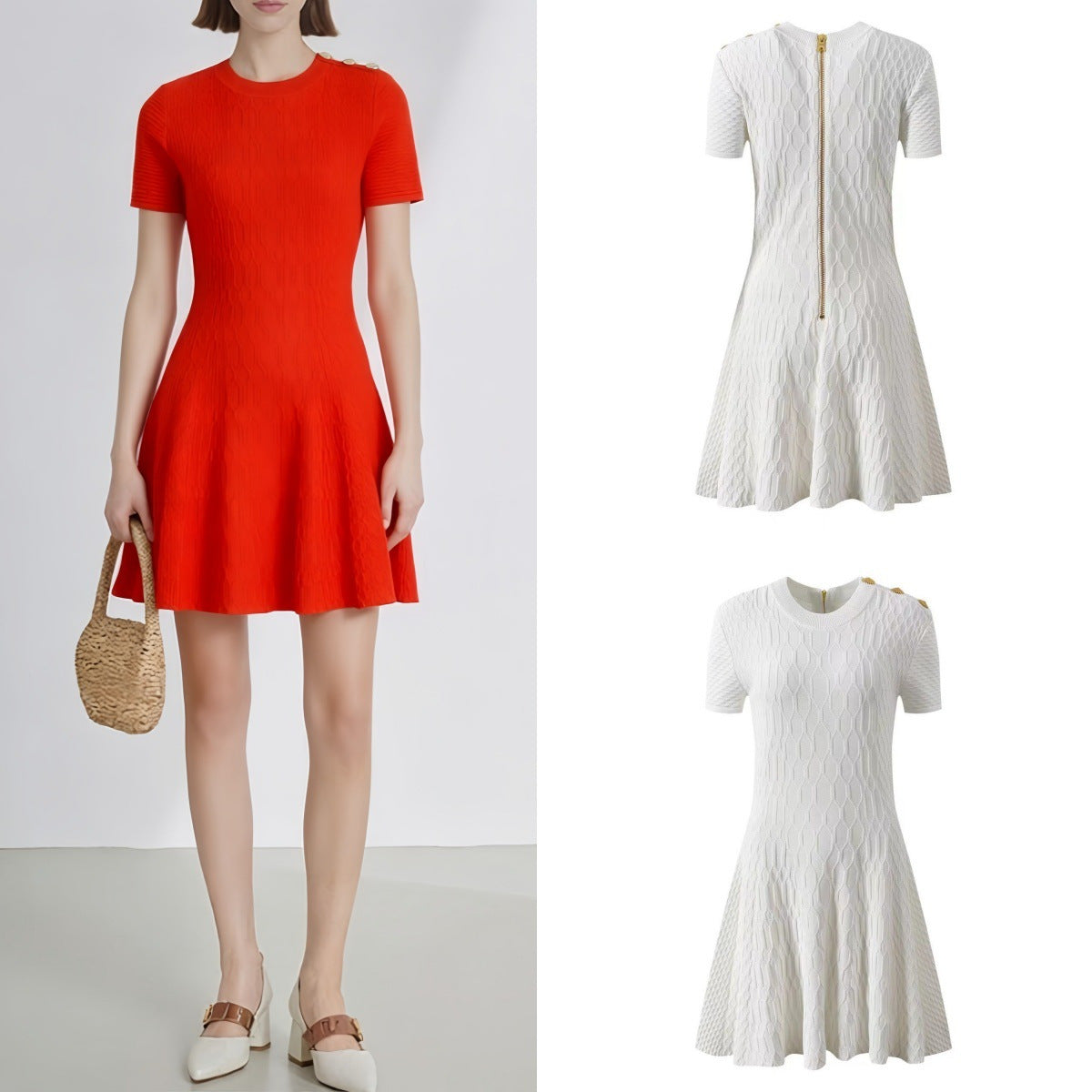 Short sleeved round neck A-line dress