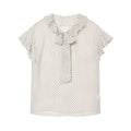 Polka dot bow embellished lace collar shirt