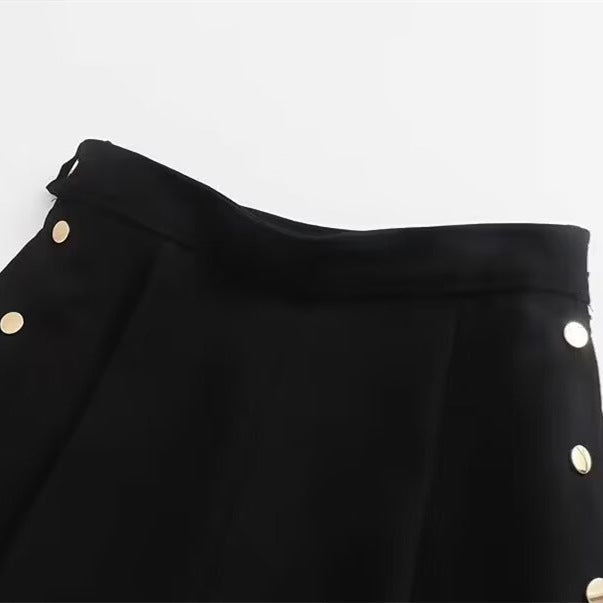 Black casual high waisted button shorts