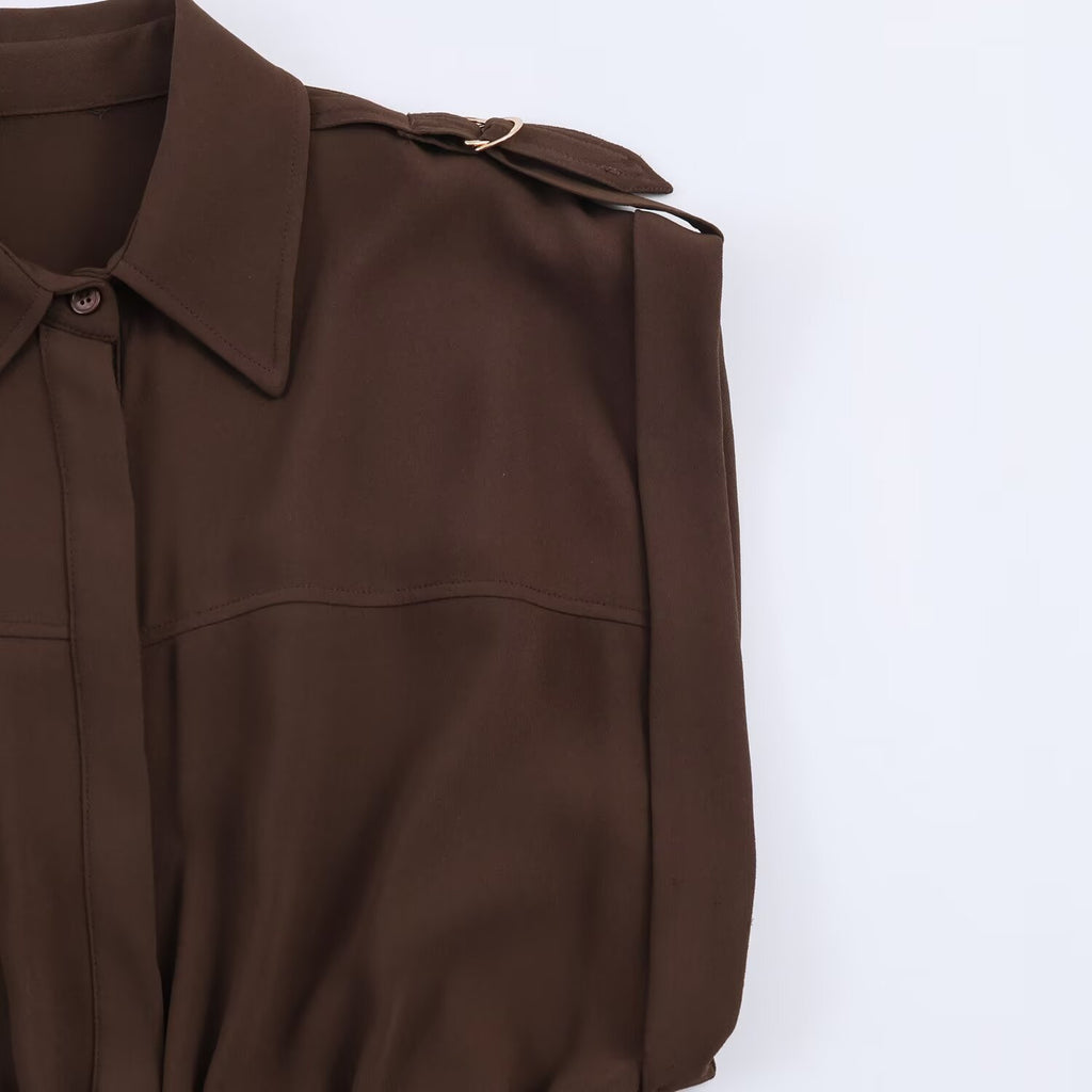 Belt and flute shirt style dress
