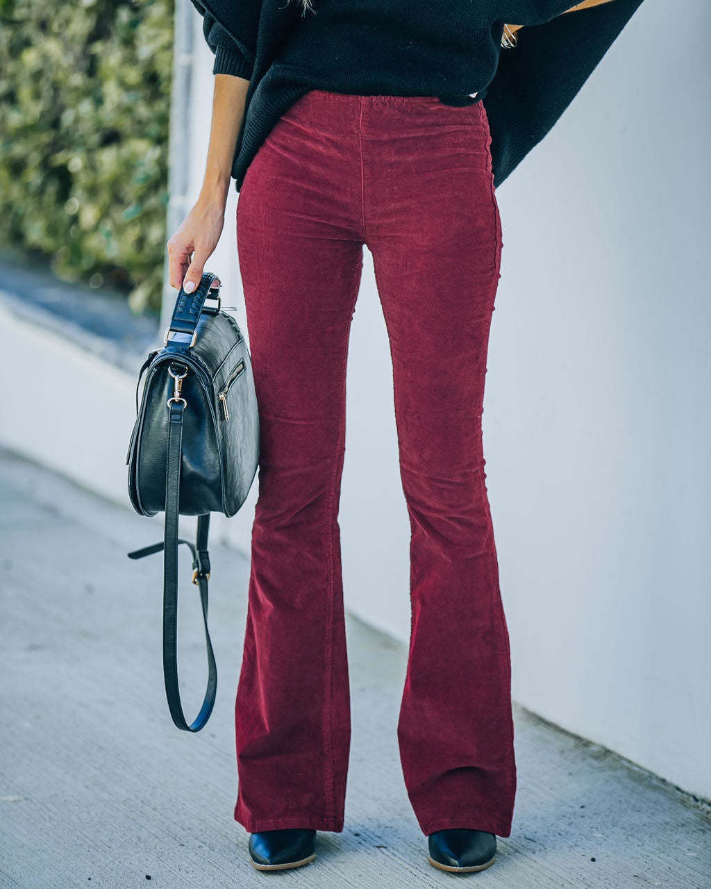 Solid color high waisted slim fit micro trumpet pants corduroy elastic waist casual pants