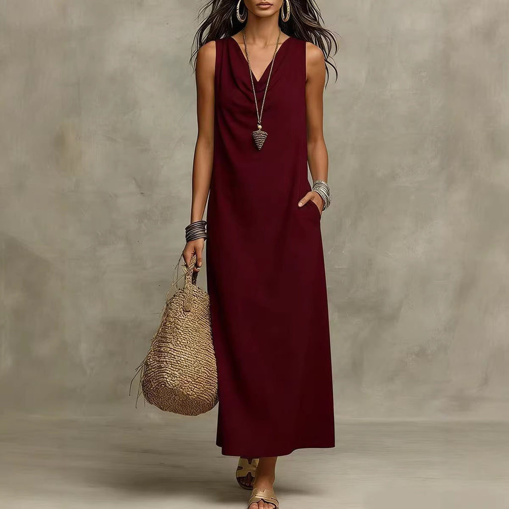 Elegant Sleeveless V-Neck Long Dress Summer Fashion Dress