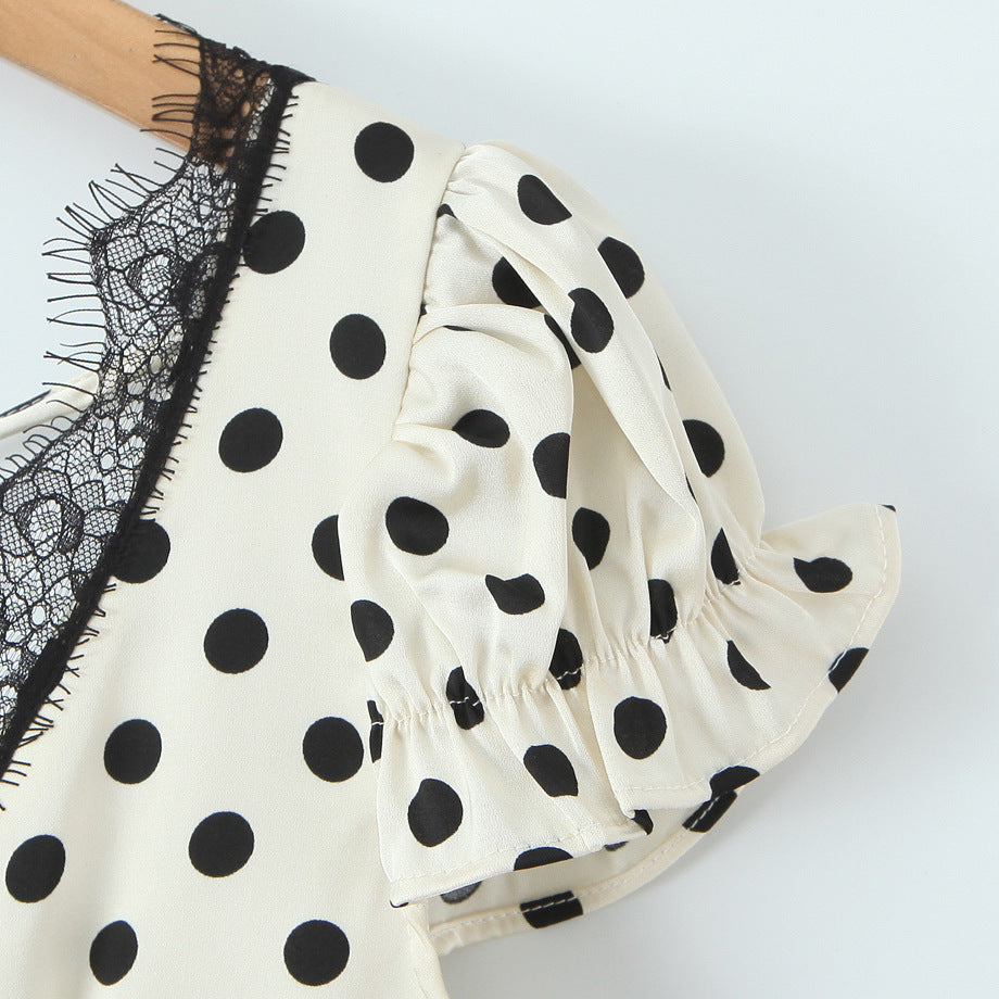 Casual versatile lace polka dot dress