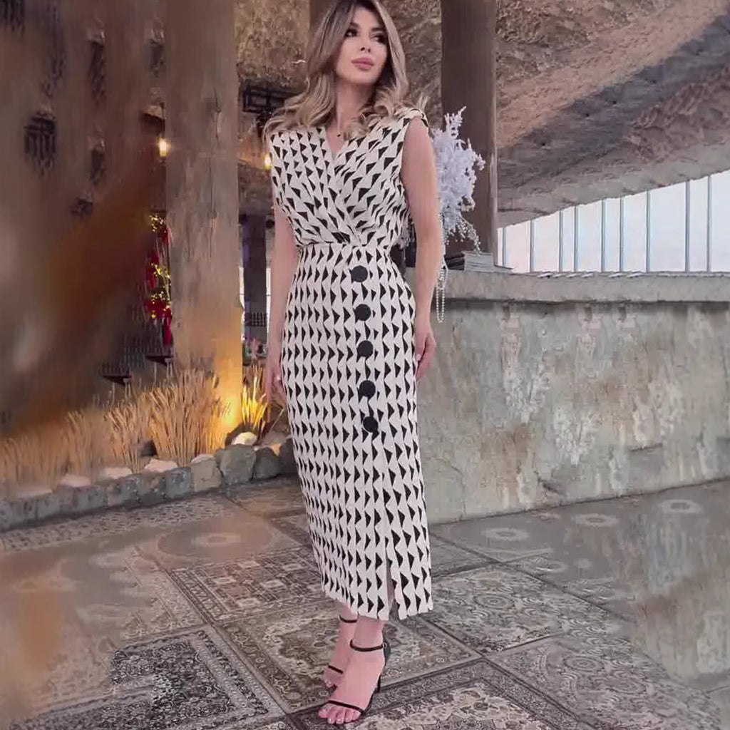Casual Dress Style V-Neck Long Dress Elegant Fashion Design