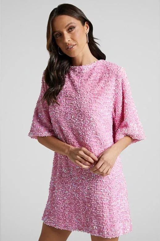Chic Shoulder Strap Beaded Dress Women's Mid-Length Cocktail Dress