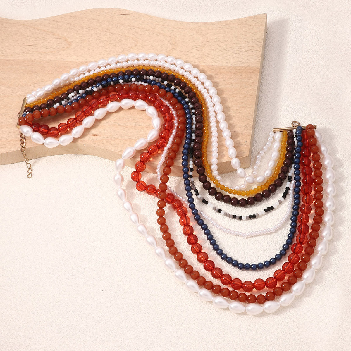 Simia multi-layer bead exaggerated imitation pearl design women's necklace Baroque retro