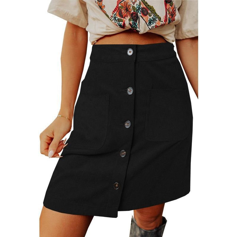 Casual Corduroy Skirt Women Autumn WinterStyle High Waist A-Line Midi Skirt