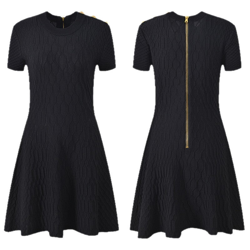 Short sleeved round neck A-line dress