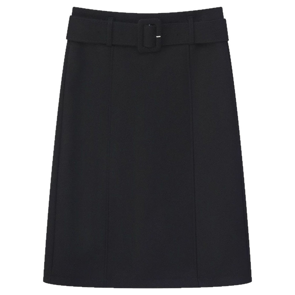 Woolen Midi Skirt for Women with Detachable Belt Straight Cut Elegant and Classic Style