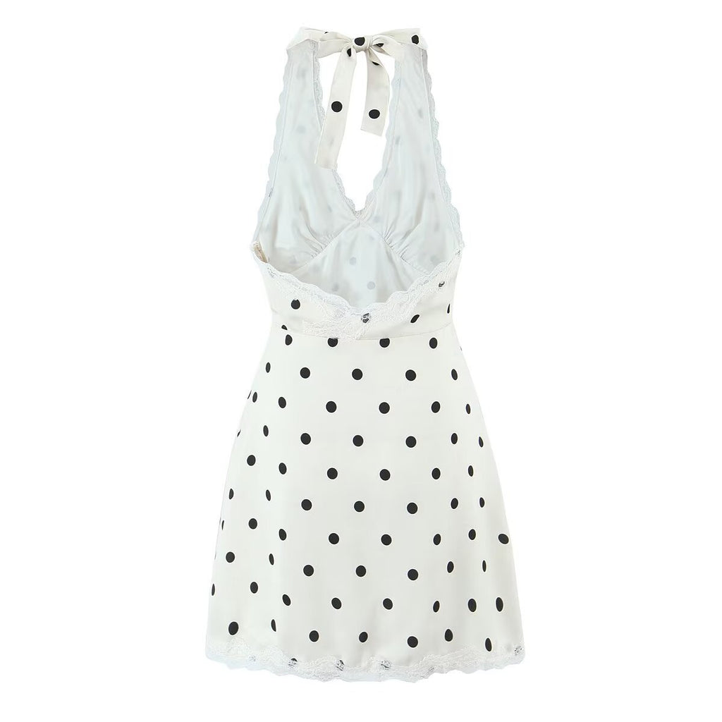 Versatile lace patchwork polka dot neck skirt