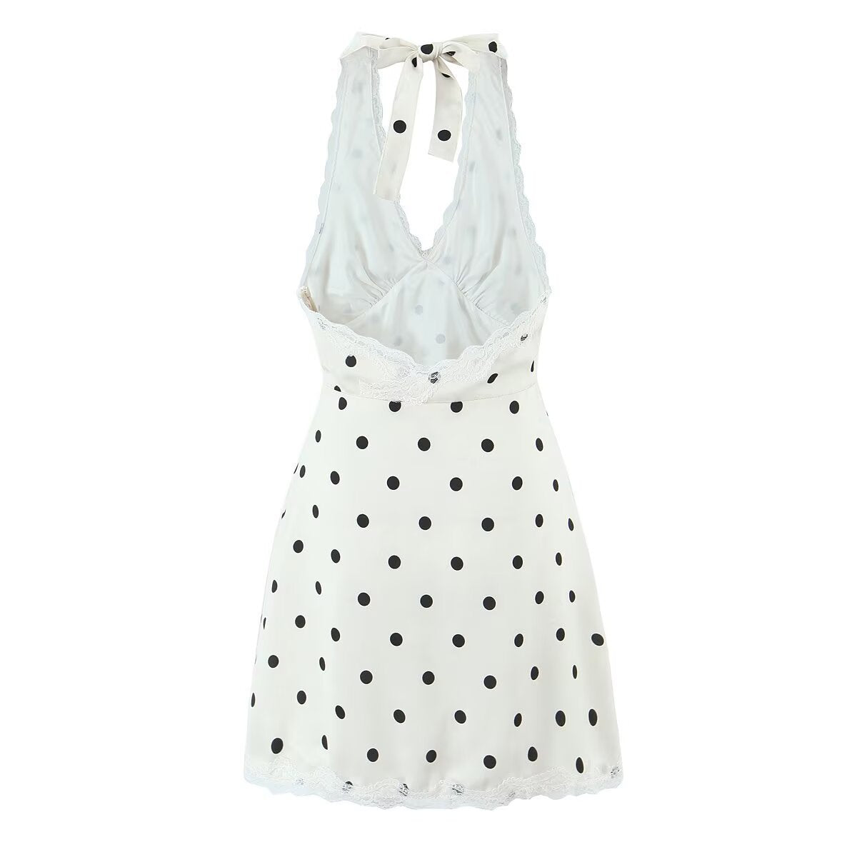Versatile lace patchwork polka dot neck skirt