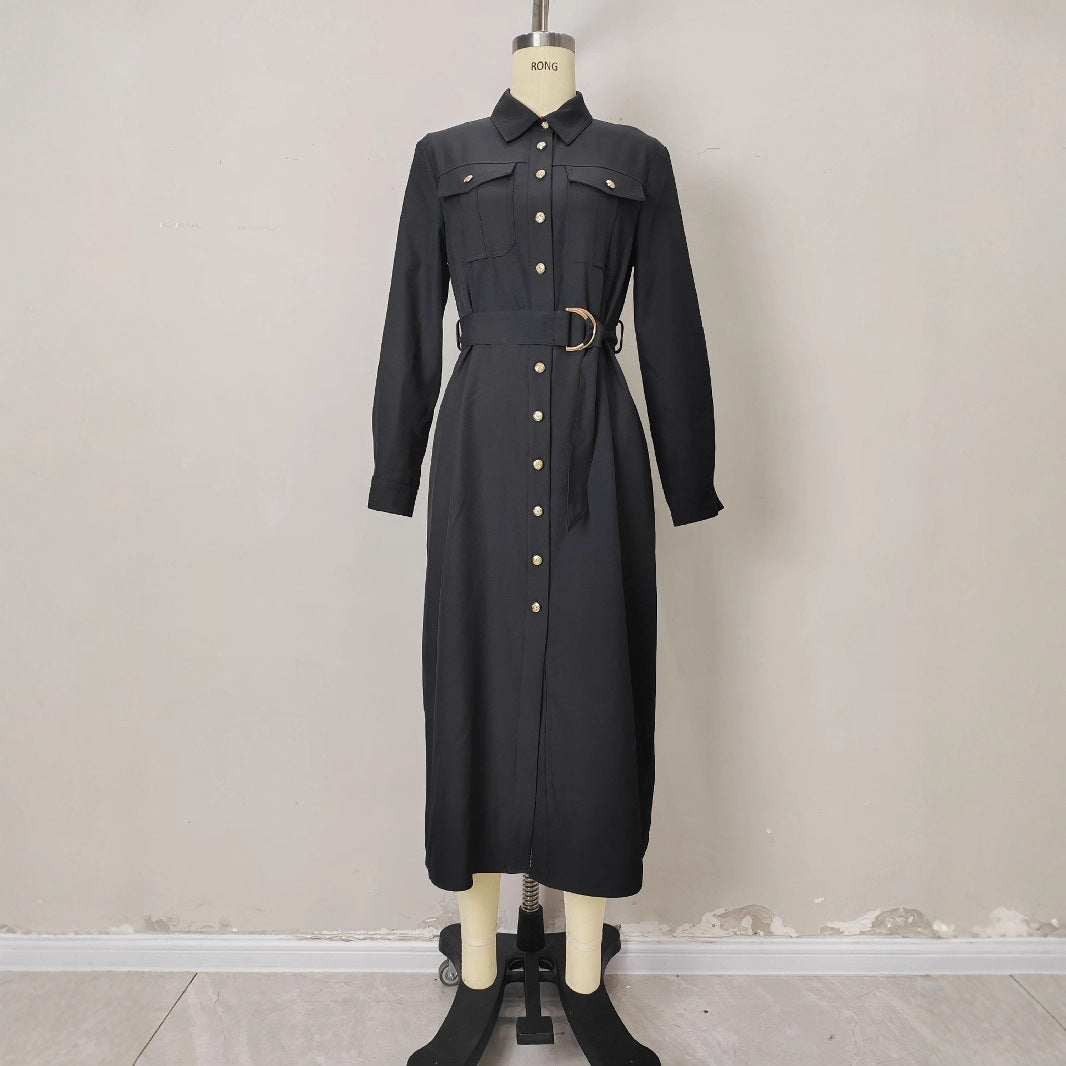 Single row metal button shirt style dress