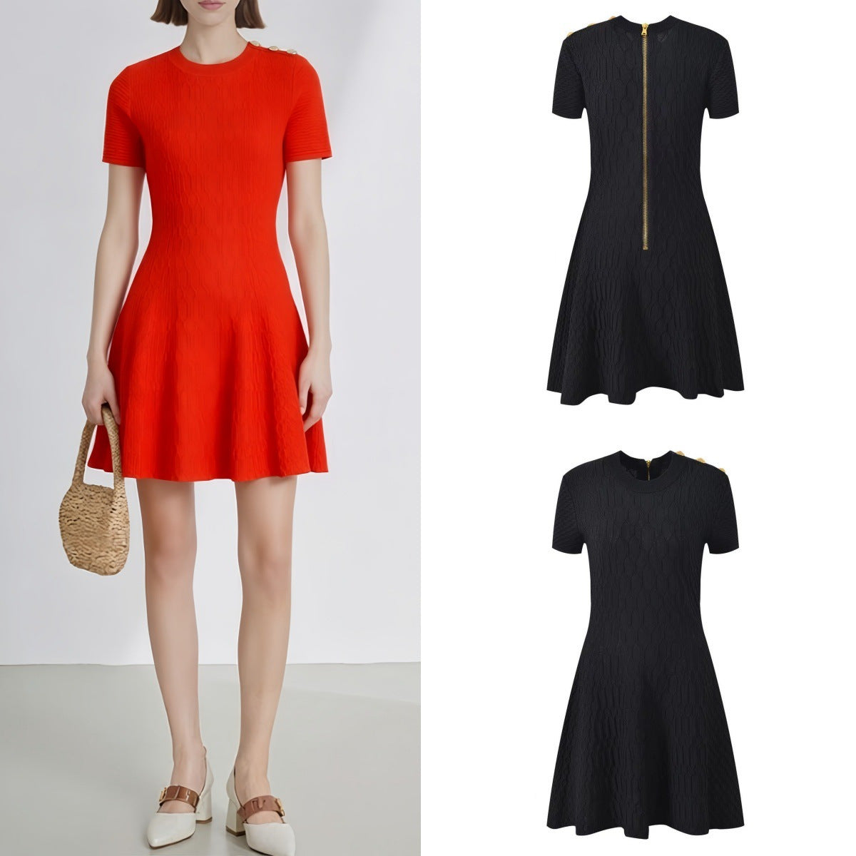 Short sleeved round neck A-line dress