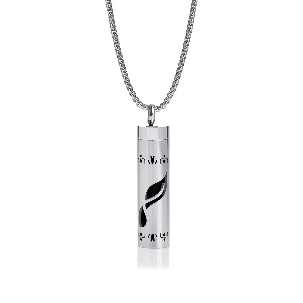 Cylindrical Heart-shaped Diffuser Pendant Necklace with Essential Oil, Stainless Steel Necklace for Men and Women, Titanium Steel Pendant