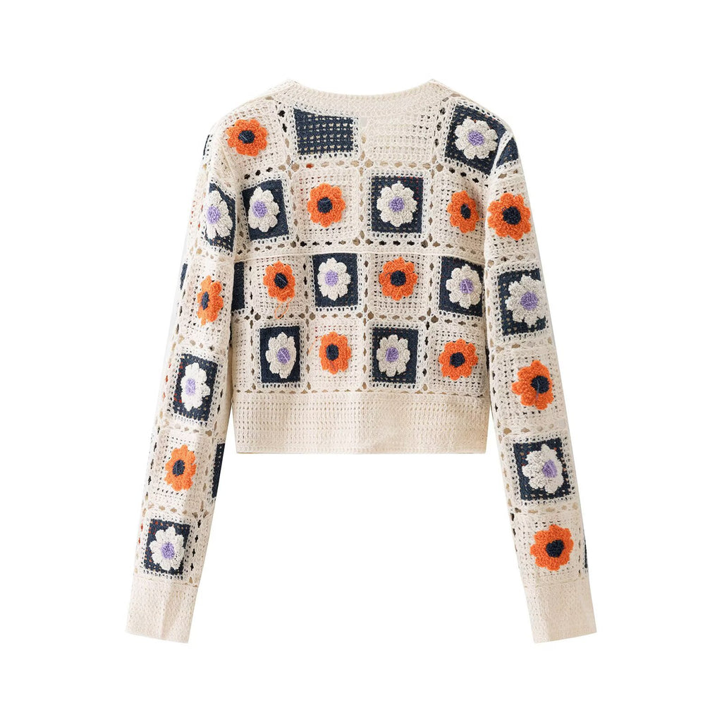 Flower hollow hook flower short knitted cardigan jacket