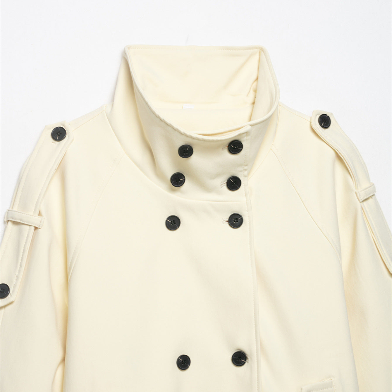 Commuting style stand up collar curved shoulder shape tied windbreaker jacket
