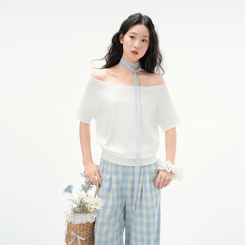 One-Shoulder Slash Neck Sleeveless T-Shirt for Women, Loose Casual Top