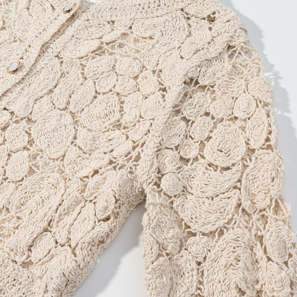 Hollow hook flower short knitted cardigan jacket