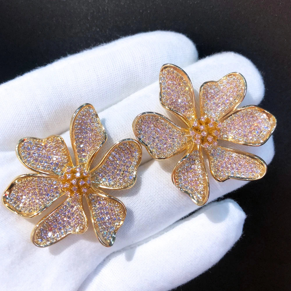 Famous Flowers Stud Earrings for Women Wedding Cubic Zircon Fashion Engagement Party Jewelry pendientes