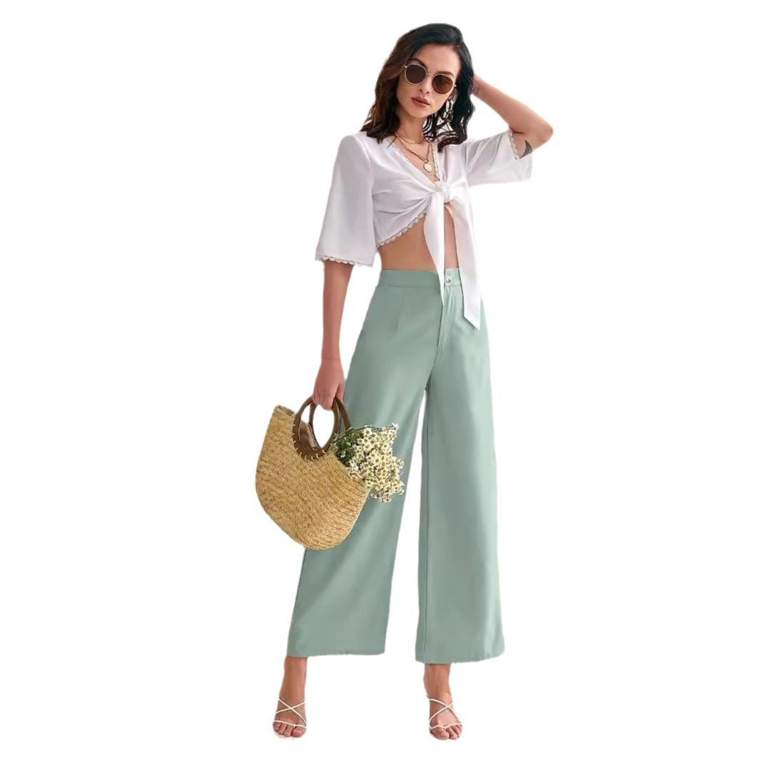 Solid color high waisted straight leg pants