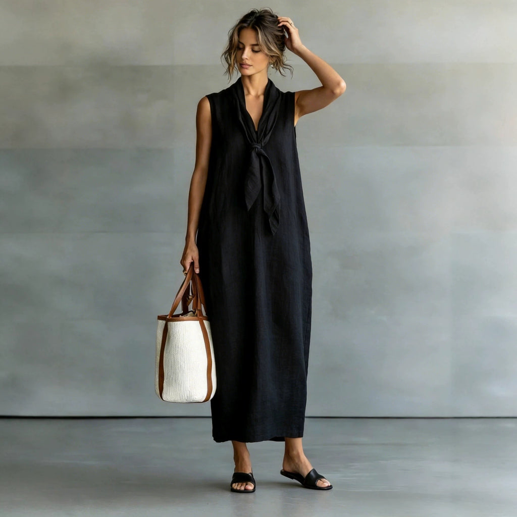 Chic Loose Vintage Style V-Neck Sleeveless Dress for Women