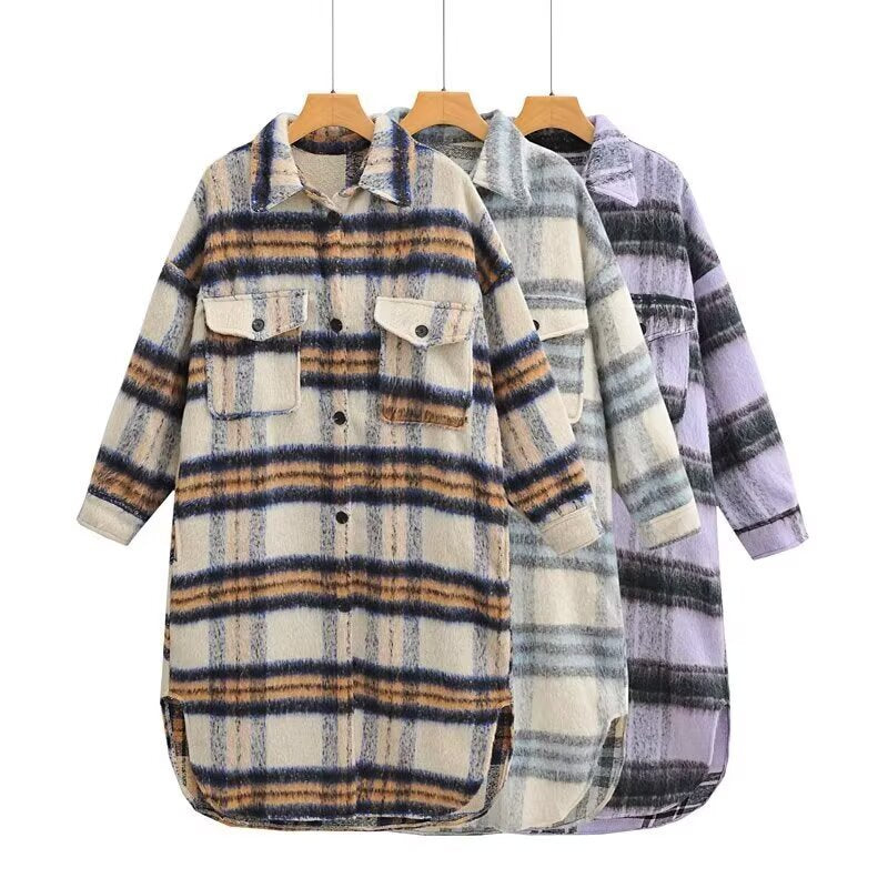 Versatile woolen plaid jacket