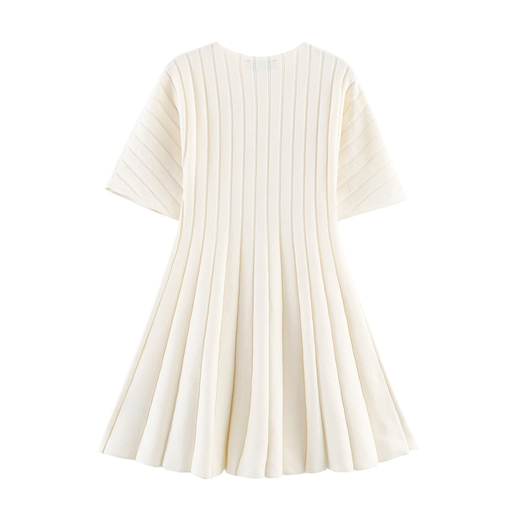 Bubble short sleeved ribbed knitted short dress