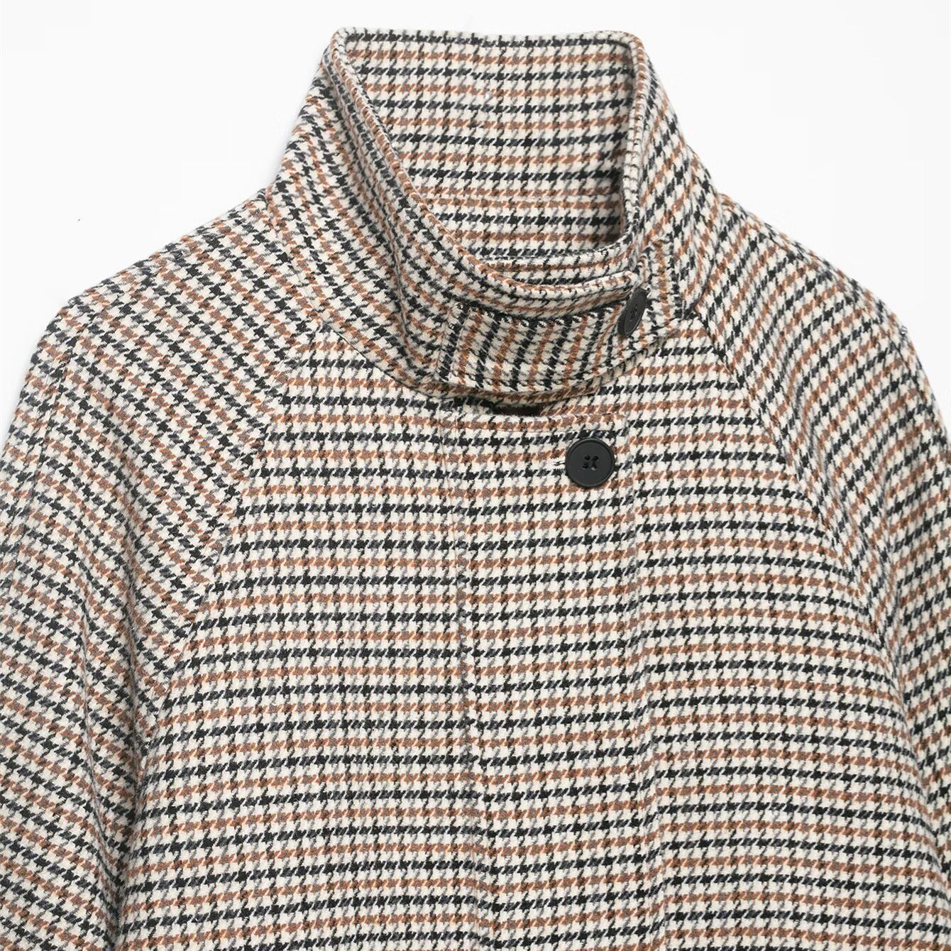 Commuting style tweed checkered high neck short jacket