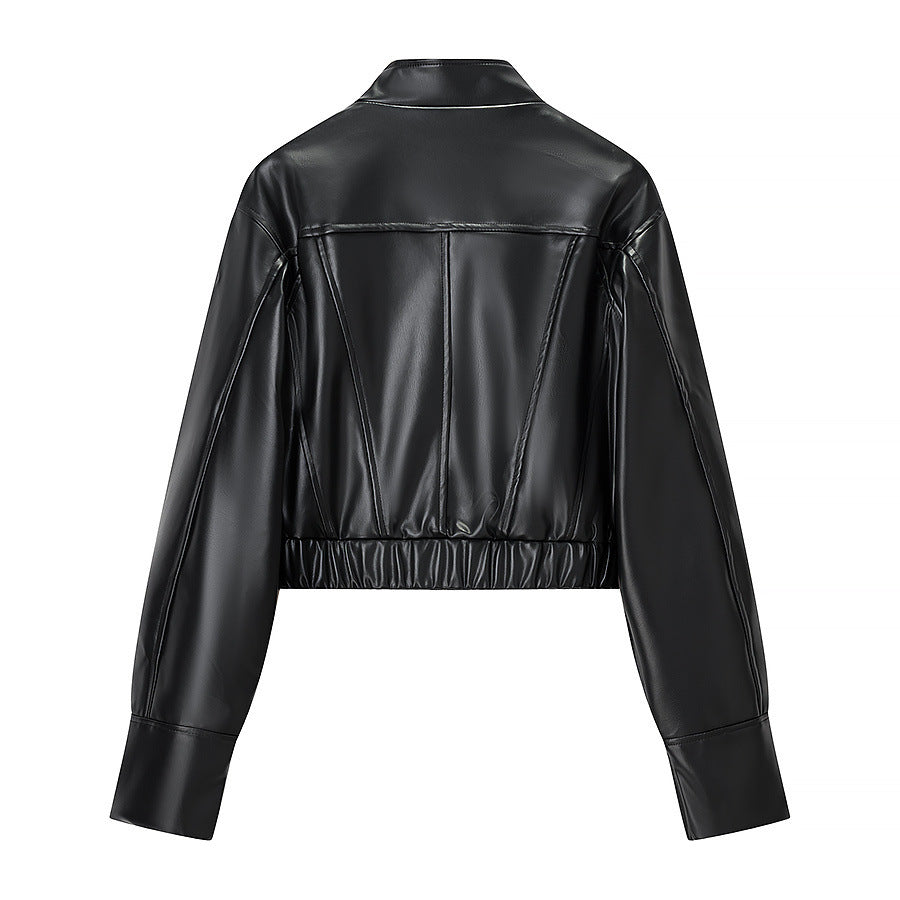 Casual classic versatile short leather jacket