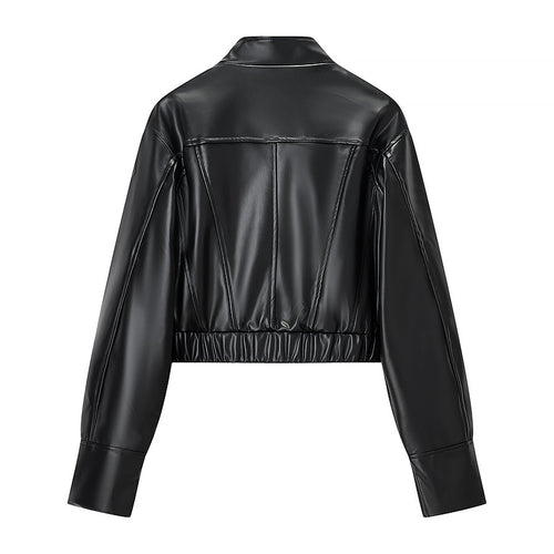 Casual classic versatile short leather jacket