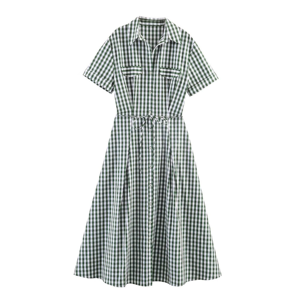 Retro commuting style shirt style dress