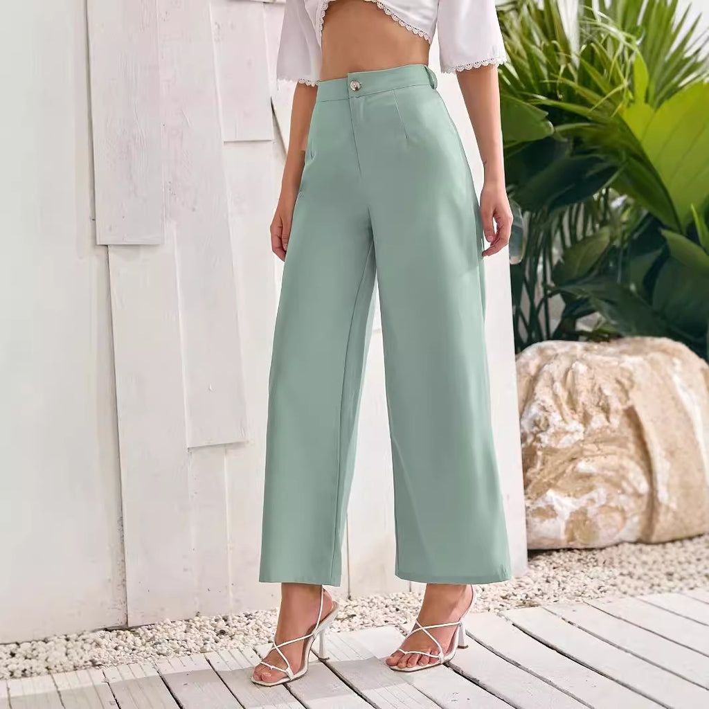 Solid color high waisted straight leg pants