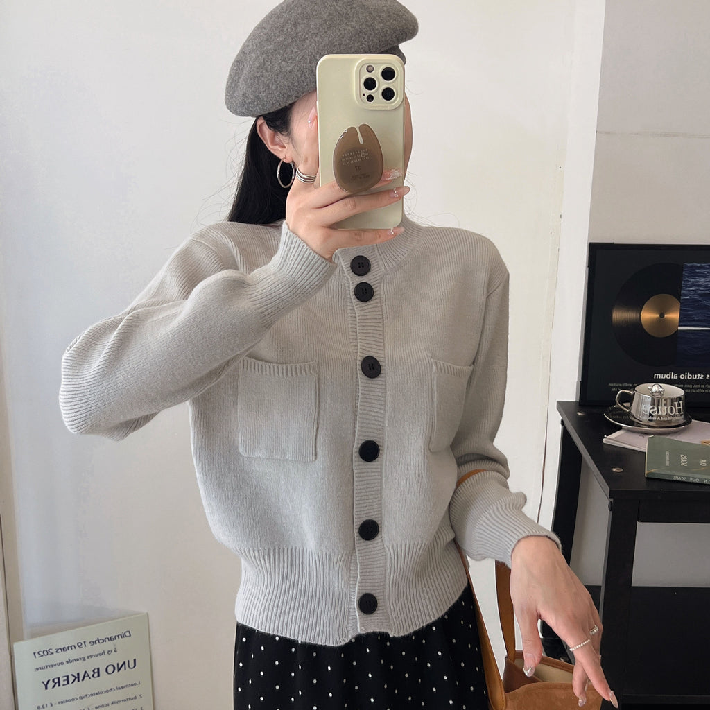 Short Knit Cardigan for Women, Slim Fit, Casual Pocket Sweater Coat