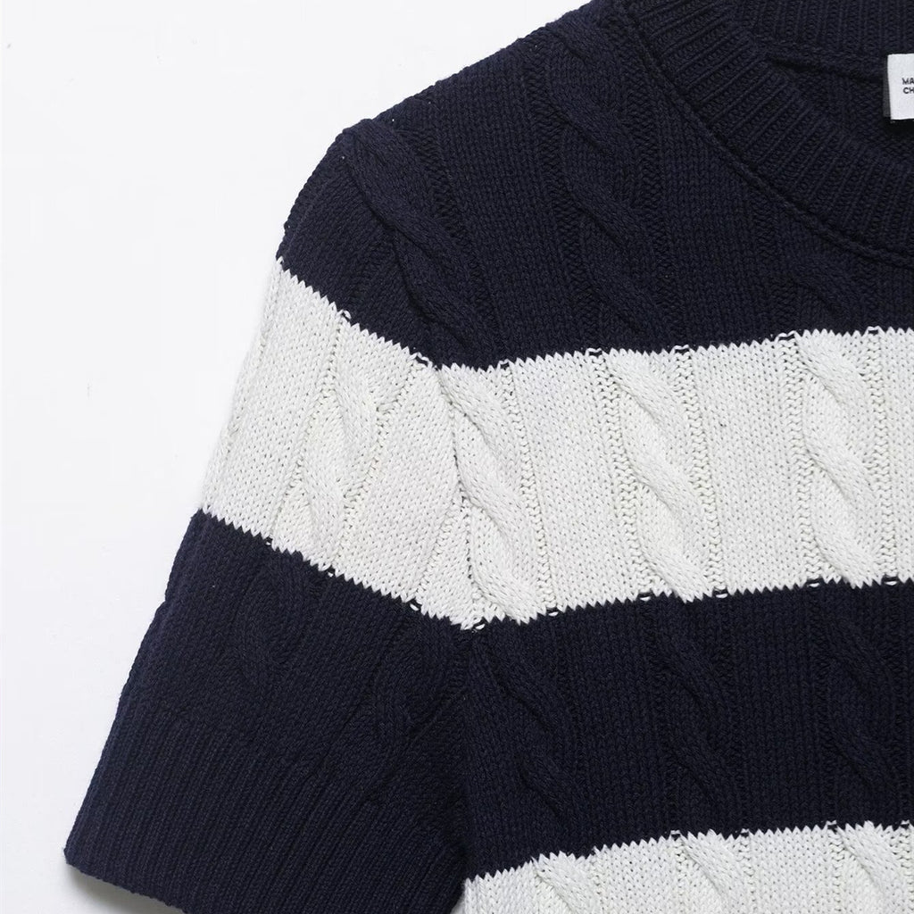 Minimally striped eight strand knitted sweater