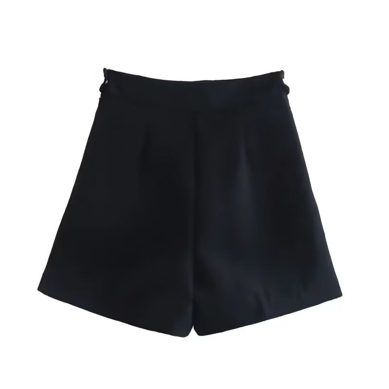Black casual high waisted button shorts